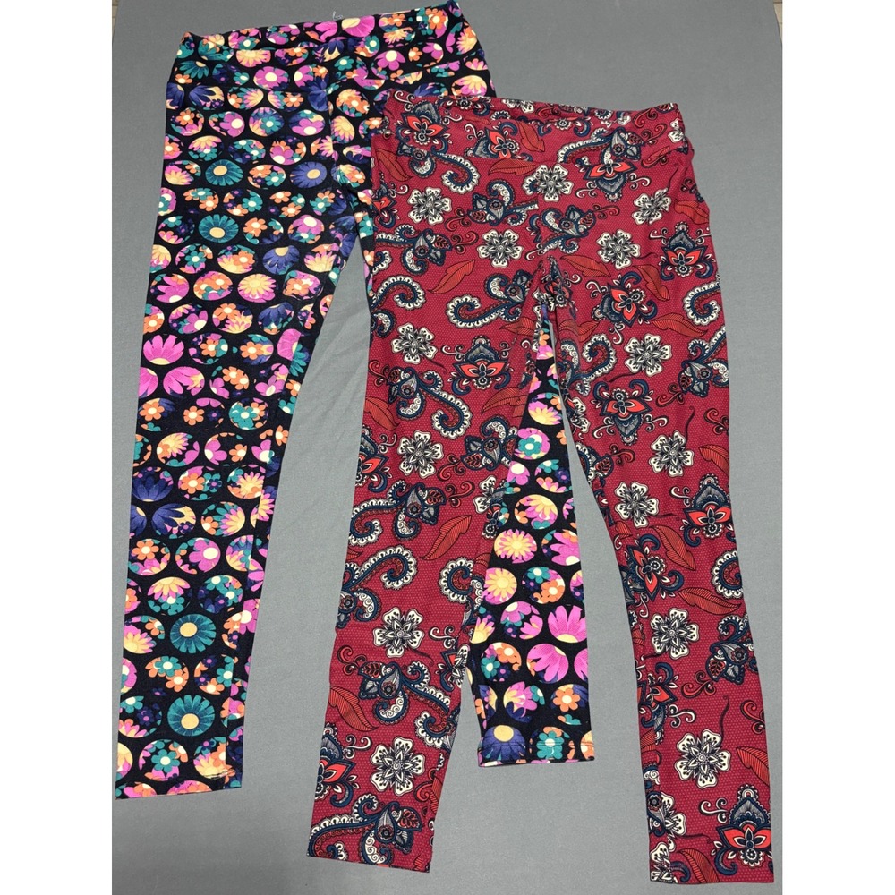 LuLaRoe Leggings Bundle 2 Pairs Tall & Curvy Floral Paisley Red Black Soft